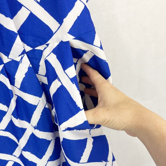 Eliza J Blue Trellis Print Pleated Dress Pockets Business Cocktail Size 18W - Picture 4 of 9